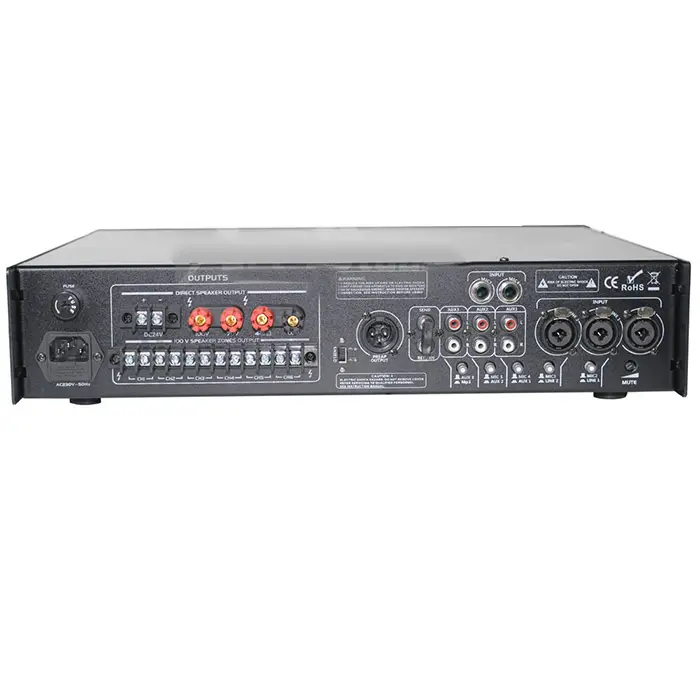 מגבר כריזה 350W עם גיבוי 24V ובלוטות׳ - BTS AMP6-350BC 2 מגבר כריזה BTS AMP6-350BC גב