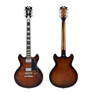 גיטרה חשמלית 1/4 נפח D’Angelico Premier Mini DC Brown Burst + נרתיק