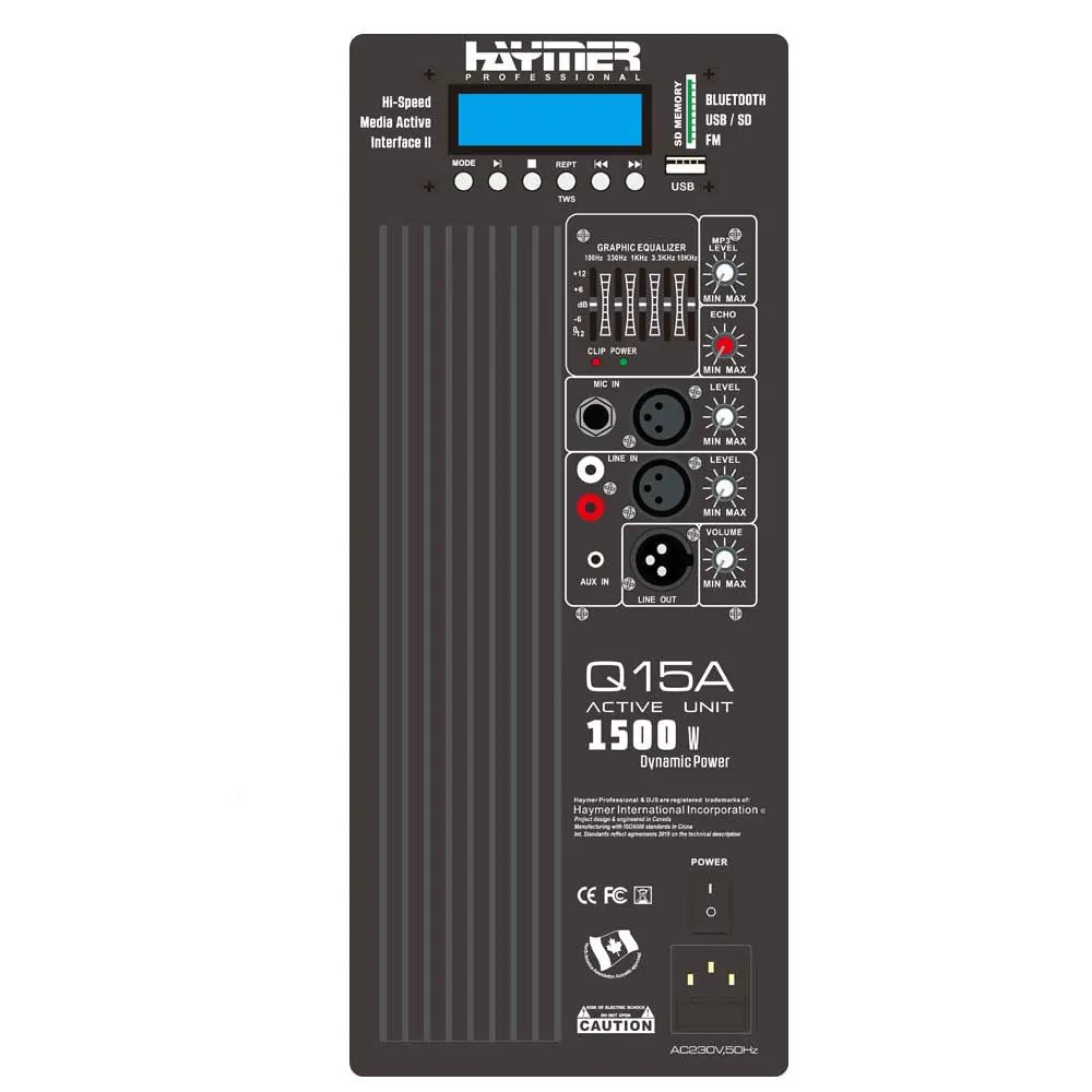 רמקול מוגבר 12" 1500W בלוטות׳ ונגן - Haymer Q12A 3 רמקול מוגבר Haymer Q12A גב