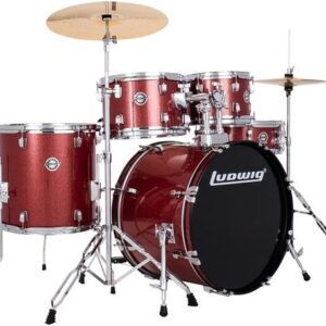מערכת תופים לדוויג Ludwig Accent 20″ 5 חלקים עם אביזרים ומצילות Red Sparkle