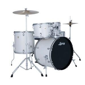 מערכת תופים לדוויג Ludwig Accent 20″ 5 חלקים עם אביזרים ומצילות Snow Dust