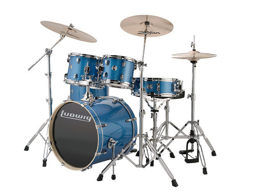 מערכת תופים לדוויג Ludwig Evolution 20" 5 חלקים עם אביזרים Blue Sparkle 2 לדוויג Evolution 20 אינץ' עם אביזרים גימור כחול נוצץ ללא מצילות