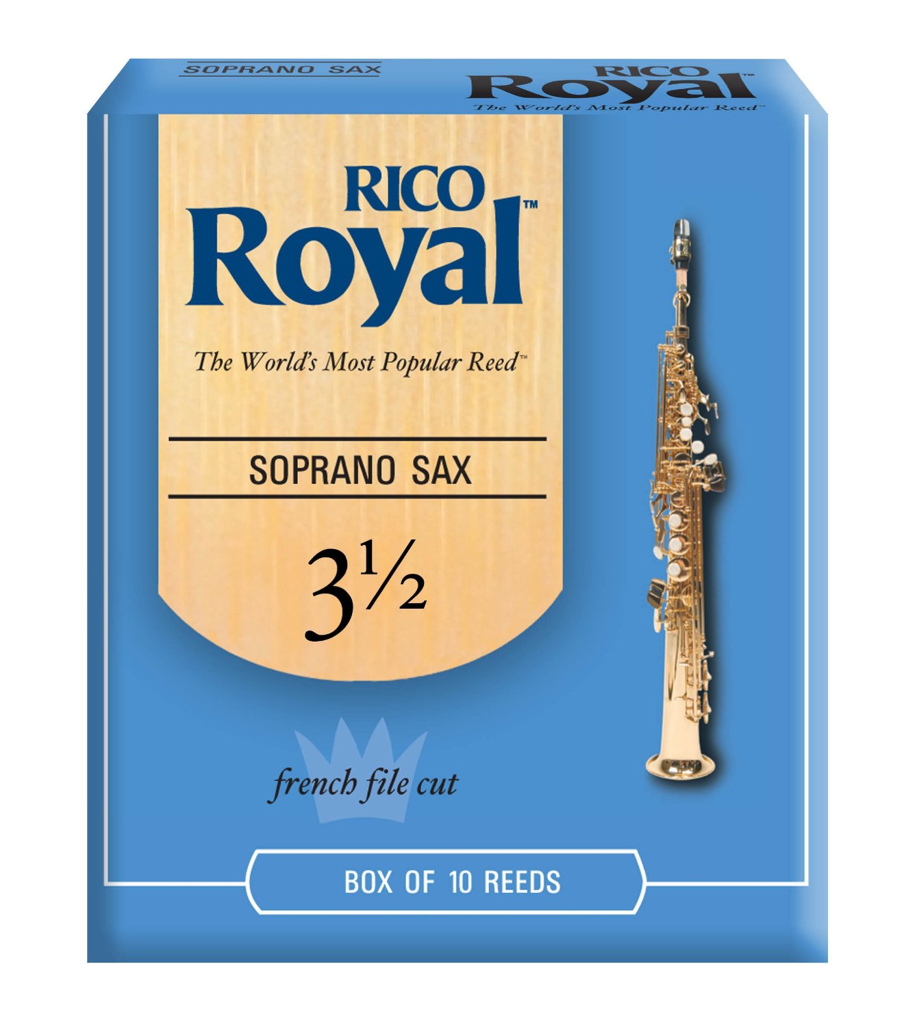 עלים לסקסופון סופרן מס 3.5 - 10 בקופסא Rico Royal 2 עלים לסקסופון סופרן מס 3.5 10 בקופסא Rico Royal