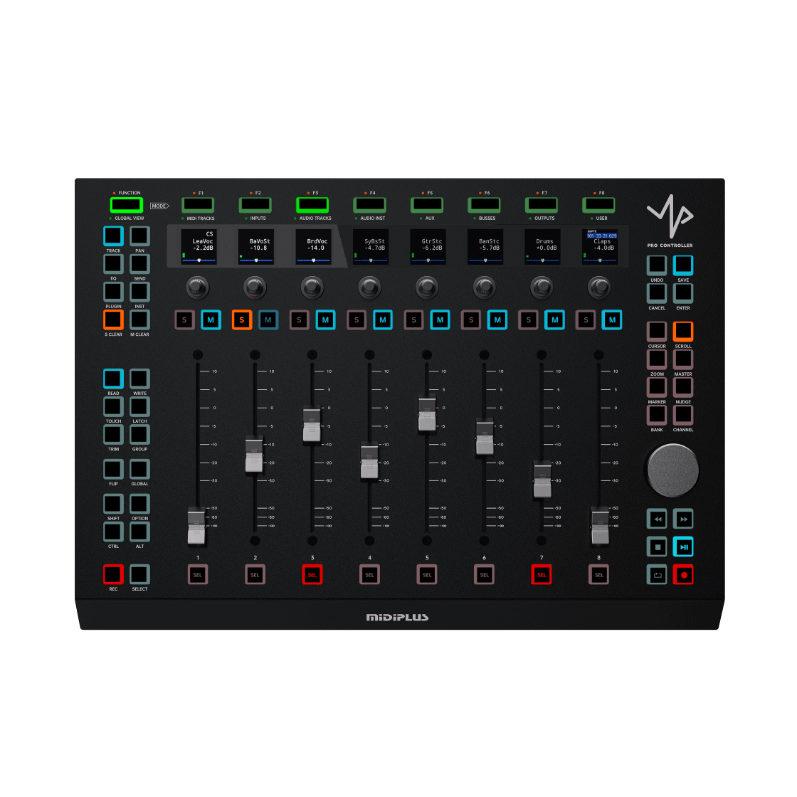משטח שליטה מקצועי 8 פיידרים ממונעים MiDiPlus UP 3 משטח שליטה מקצועי 8 פיידרים ממונעים MiDiPlus UP