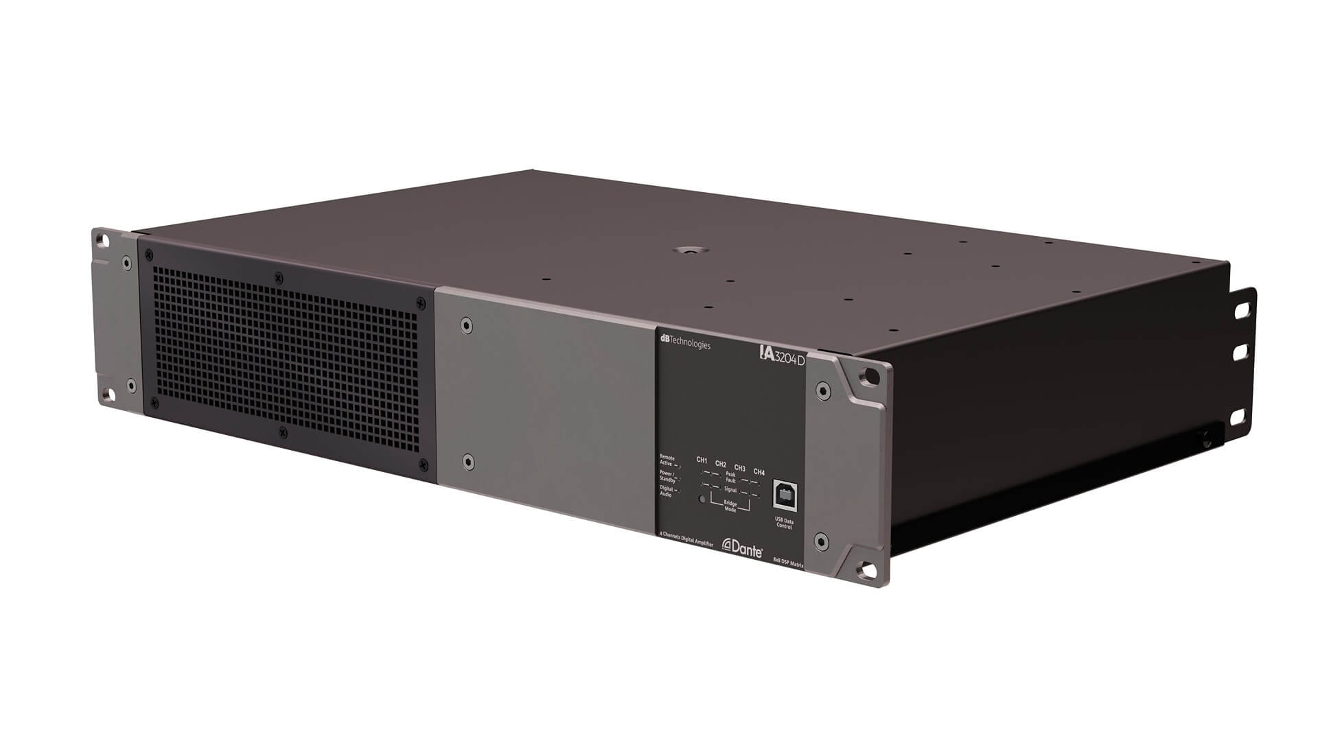 מגבר התקנות דיגיטלי עוצמתי dB Technologies IA3204D עם 4 ערוצים בהספק כולל של 3200W 1 IA3204D 3 4front 80mm 11zon.jpg