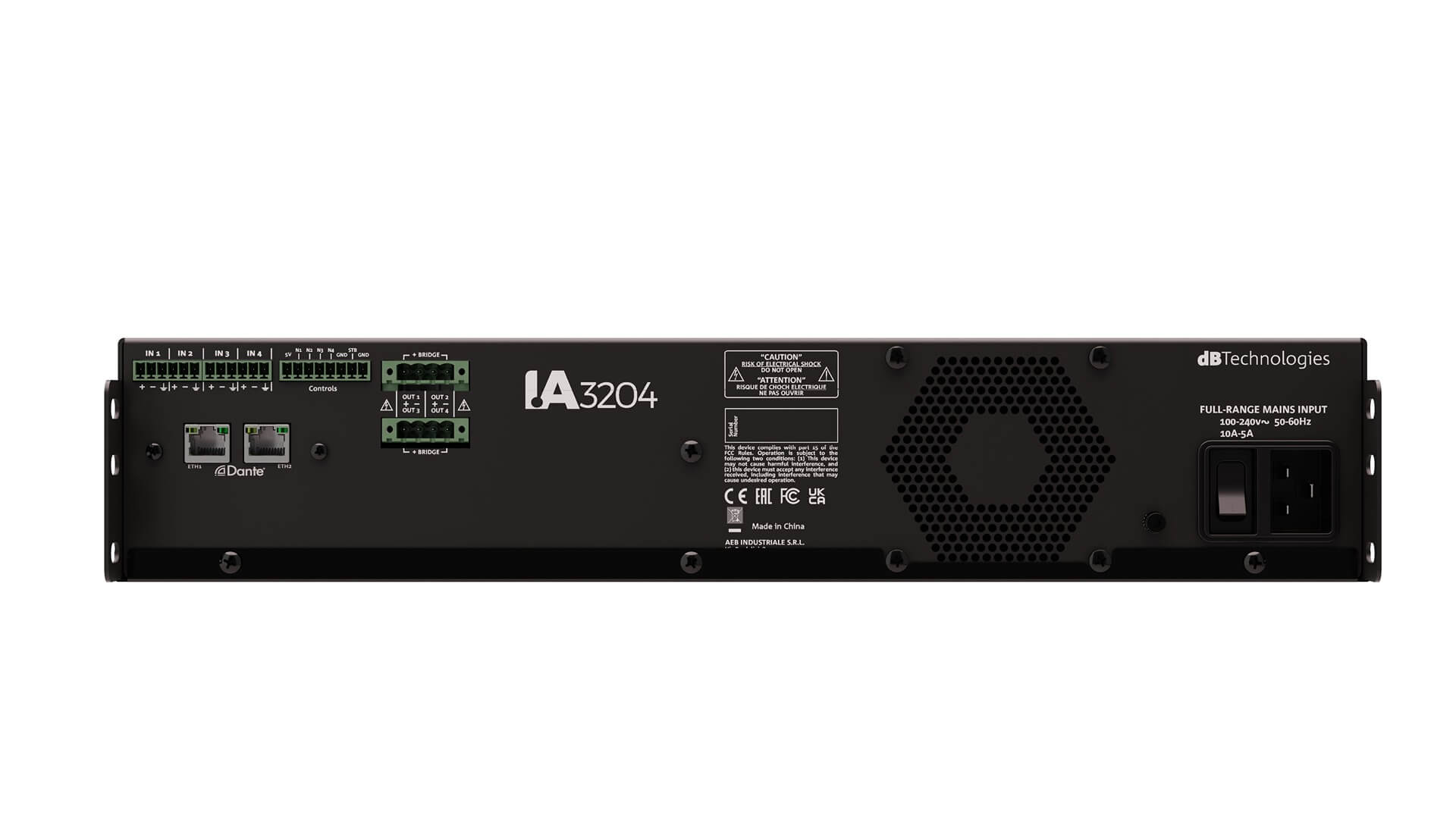 מגבר התקנות דיגיטלי עוצמתי dB Technologies IA3204D עם 4 ערוצים בהספק כולל של 3200W 5 IA3204D back 80mm 11zon.jpg