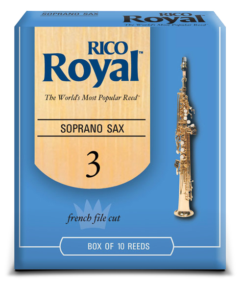 עלים לסקסופון סופרן מס 3 - 10 בקופסא Rico Royal 2 עלים לסקסופון סופרן מס 3 10 בקופסא Rico Royal