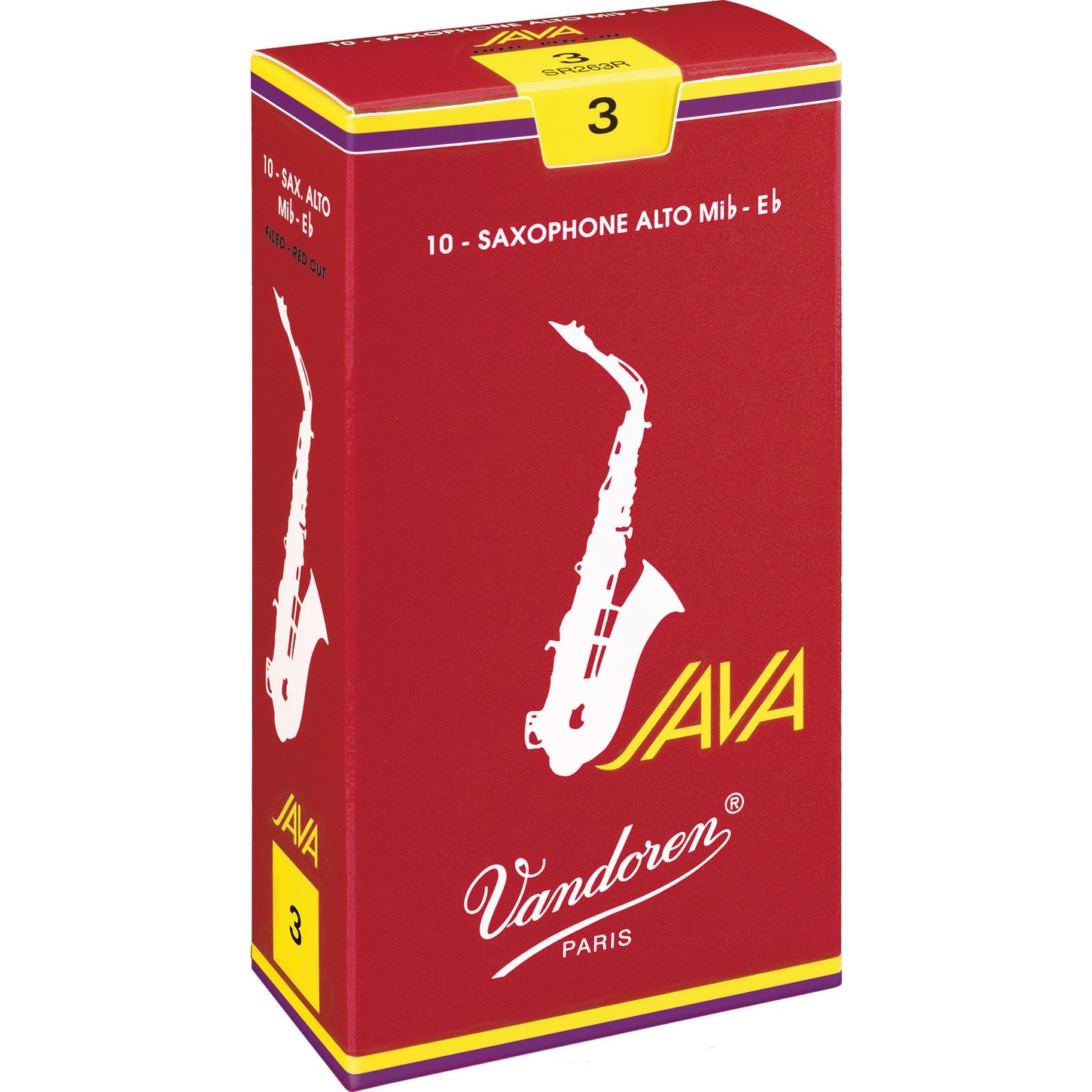 עלים לסקסופון אלט אדום Java Red Cut מספר 3 - 10 בקופסא Vandoren SR263R 2 עלים לסקסופון אלט אדום Java Red Cut מספר 3 10 בקופסא Vandoren SR263R
