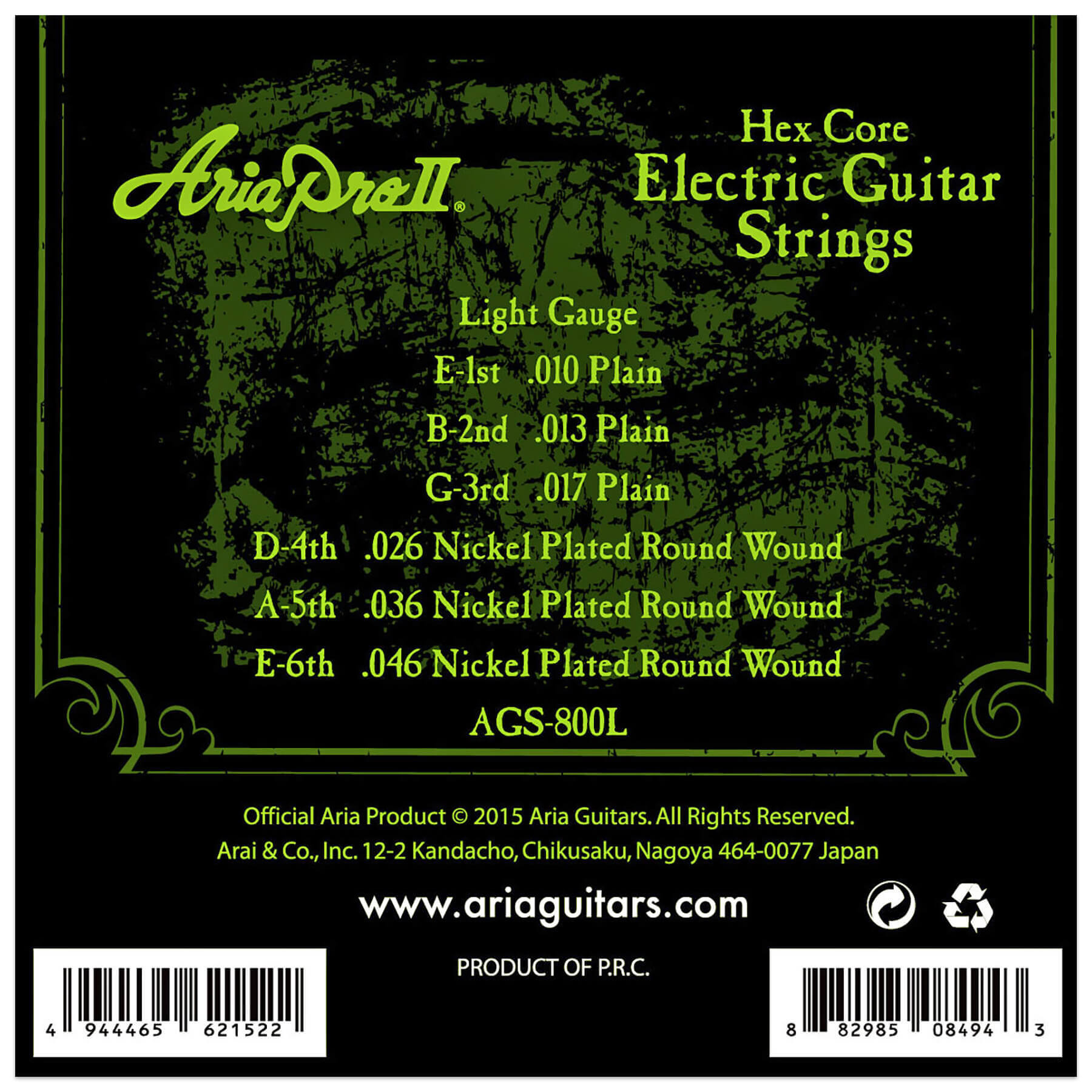 סט מיתרים לגיטרה חשמלית Aria 10-46 AGS-800L 2 ags800l 2 strings product 1800x1800 1750.jpg