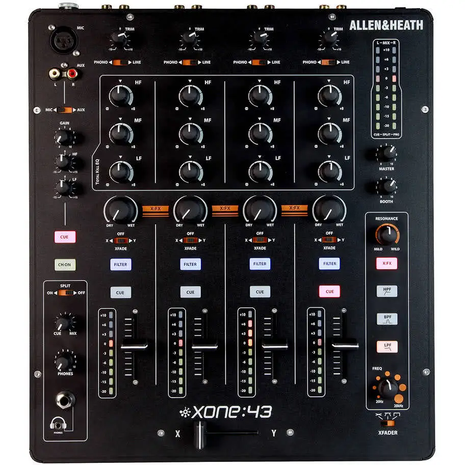 מיקסר DJ אנלוגי Allen & Heath Xone:43 – 4+1 ערוצים עם פילטר Xone האגדי (יבוא בלעדי) 1 allen heath xone 43 dj mixer 1.webp