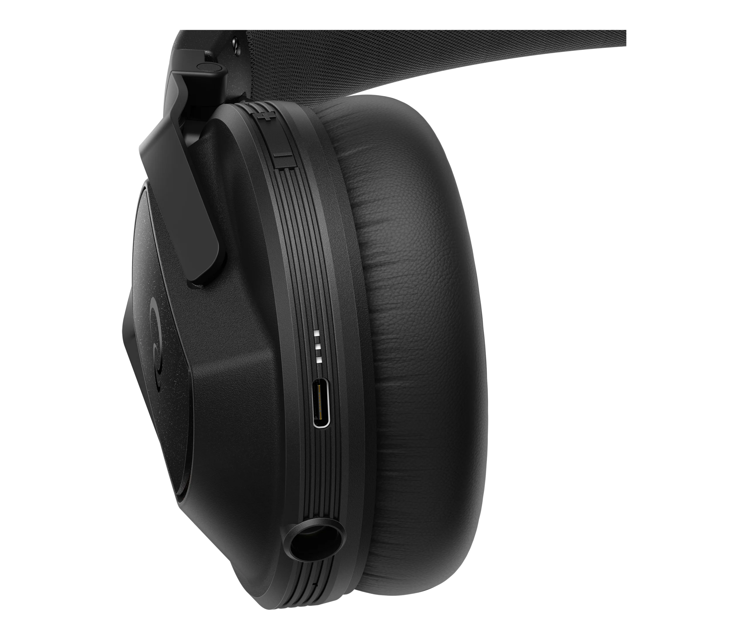 אוזניות DJ אלחוטיות AlphaTheta HDJ-F10 – SonicLink 9ms, ANC ו-Bluetooth (אוזניות בלבד, שחור) 5 AlphaTheta HDJ-F10 – תקריב בקרות וחיבורים