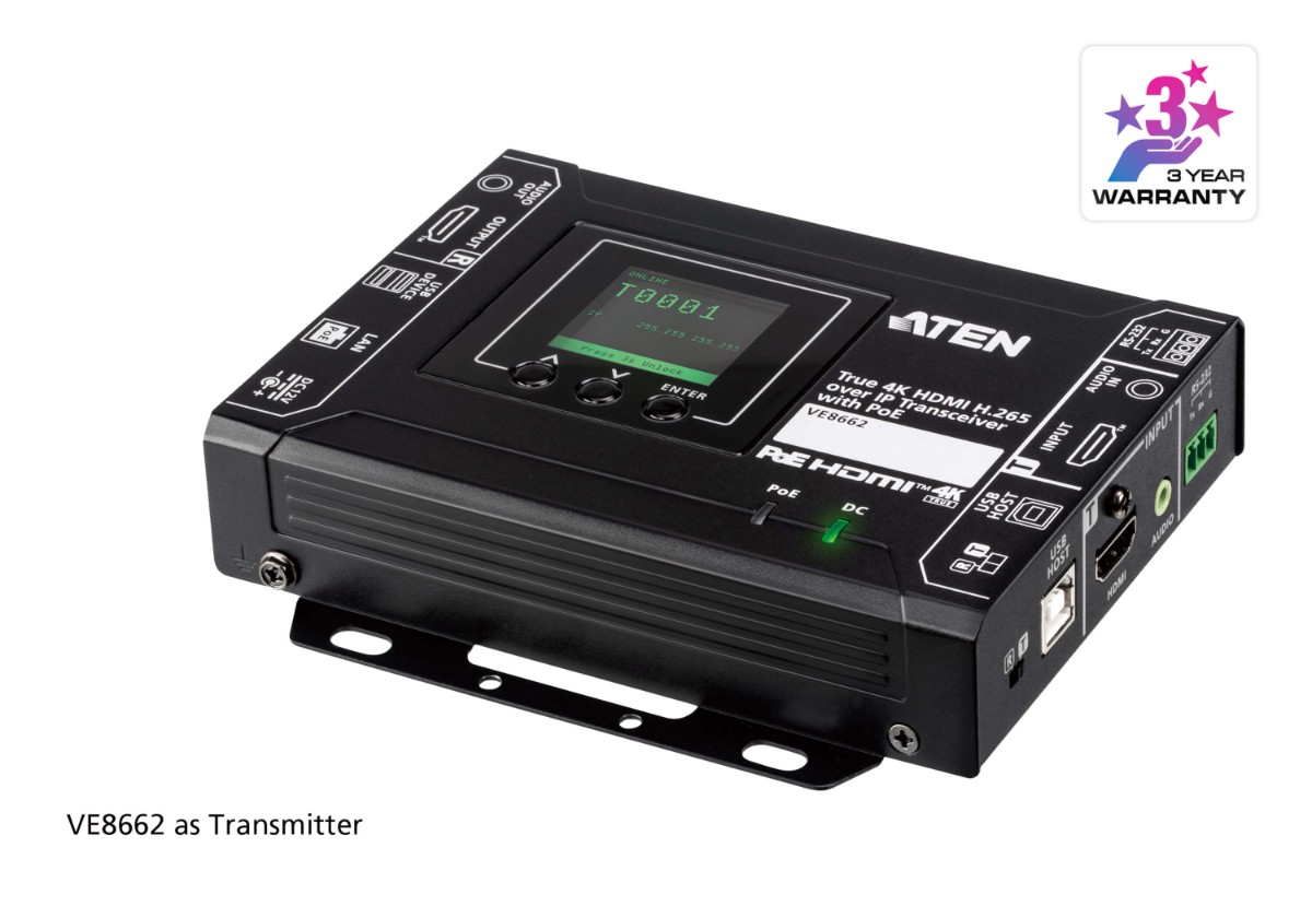 ATEN VE8662 משדר או מקלט H265 IP 1 ATEN VE8662 משדר או מקלט H265 IP