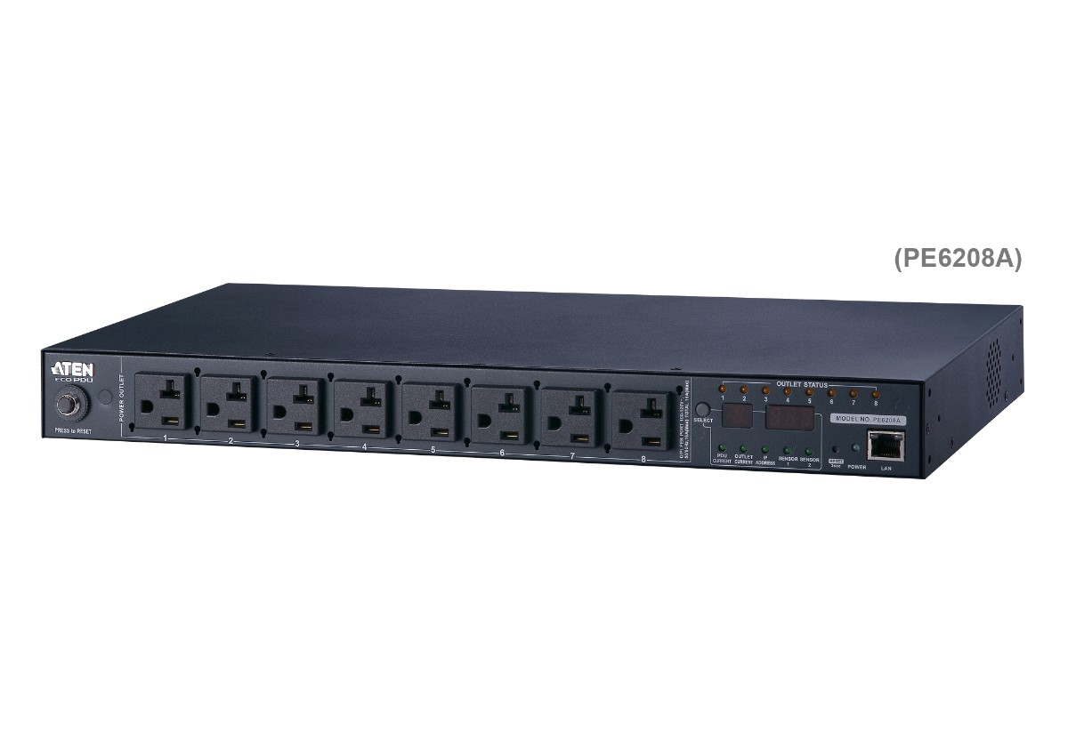 ATEN PE6208G פס חשמל נשלט 8 שקעי 16A C13 1 ATEN PE6208G פס חשמל נשלט 8 שקעי 16A C13