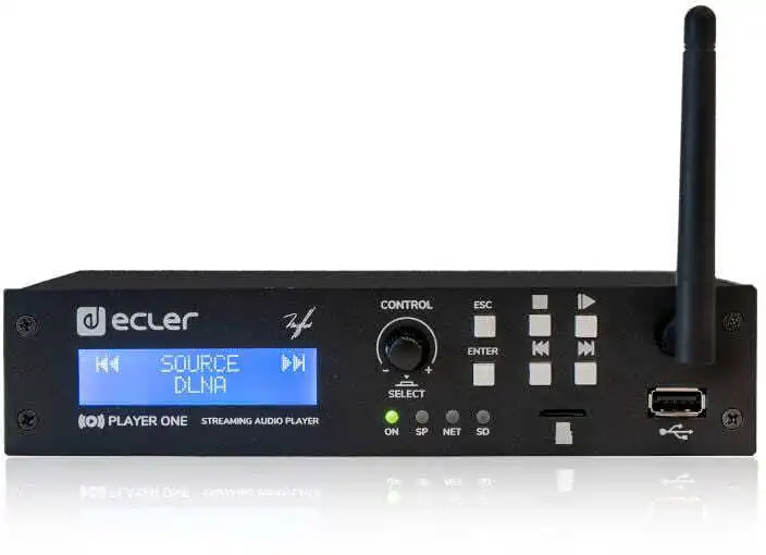 נגן מוזיקה מקצועי Ecler PLAYER ONE – סטרימינג, USB ואינטרנט רדיו לעסקים (יבוא בלעדי) 2 ecler player one front.webp