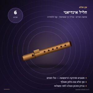 חליל אינדיאני מעץ מלא – 6 חורים, סולם פנטטוני, קל ללמידה