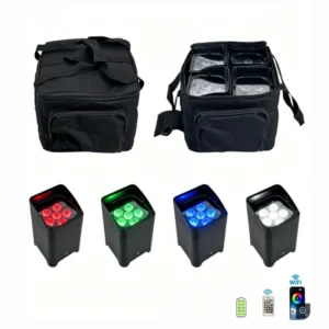 סט 4 פנסי אפלייט אלחוטיים LED 6×18W RGBWA+UV — סוללה מובנית, שלט ותיק