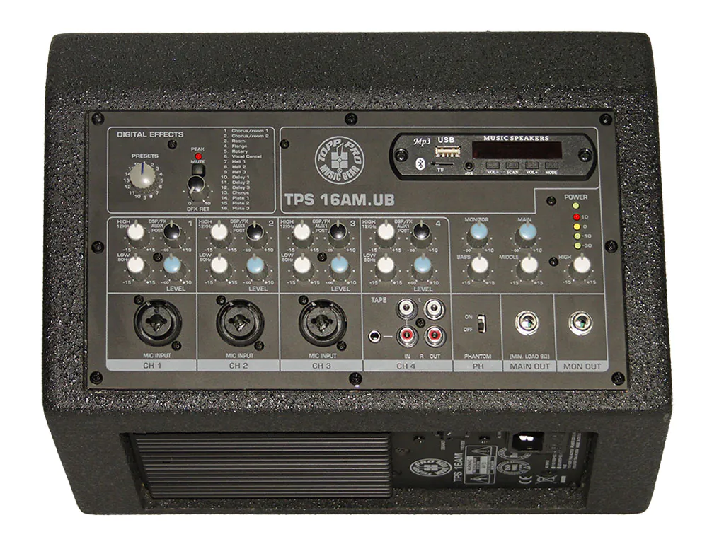 רמקול מוגבר עם מיקסר ואפקטים Topp Pro TPS 16AM.UB 280W 4 רמקול מוגבר עם מיקסר ואפקטים Topp Pro TPS 16AM.UB 280W