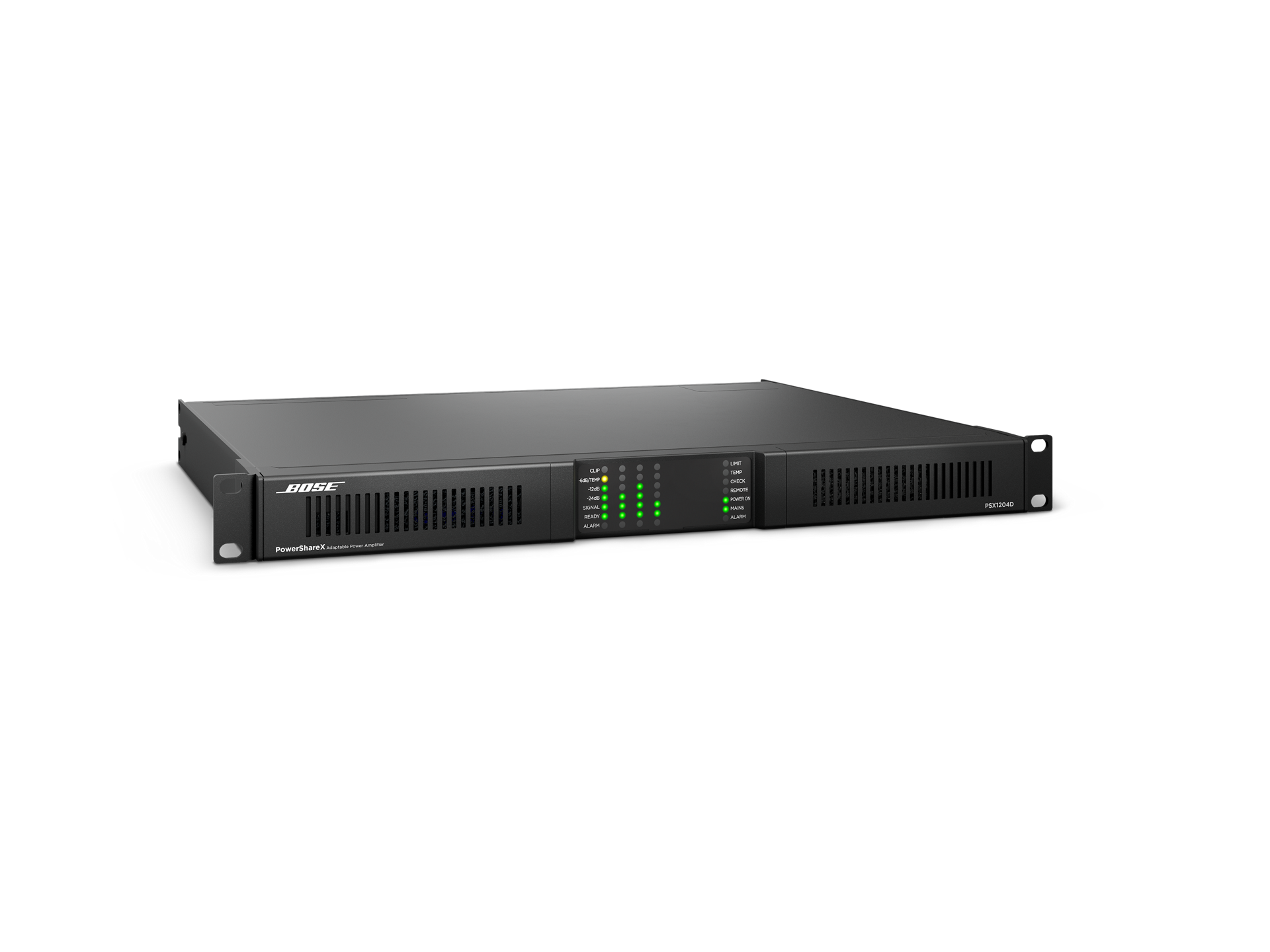 מגבר התקנות Bose PowerShareX PSX1204D – 4×300W, Dante ו-DSP 1 Bose PowerShareX PSX1204D amplifier front right view