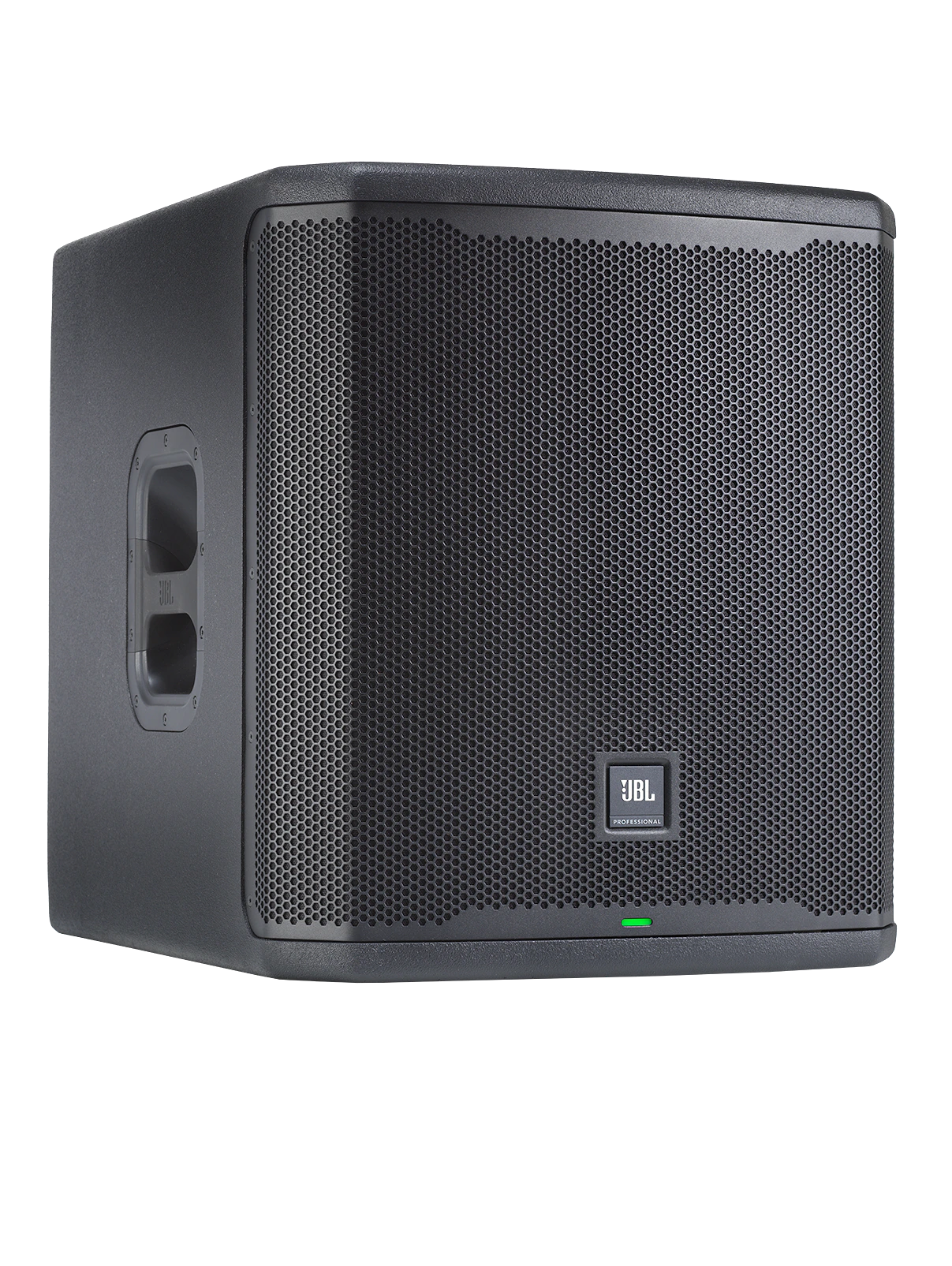 סאב וופר מוגבר JBL PRX915XLF – 15 אינץ׳ 2000W עם DSP 1 סאב וופר מוגבר JBL PRX915XLF במבט תלת־רבעי המציג את החזית, העומק והידית