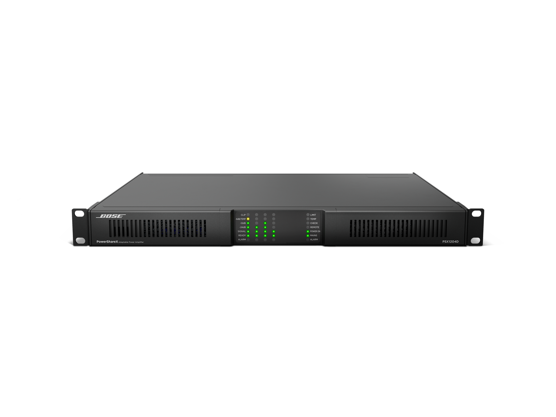 מגבר התקנות Bose PowerShareX PSX1204D – 4×300W, Dante ו-DSP 2 Bose PowerShareX PSX1204D amplifier front elevation view