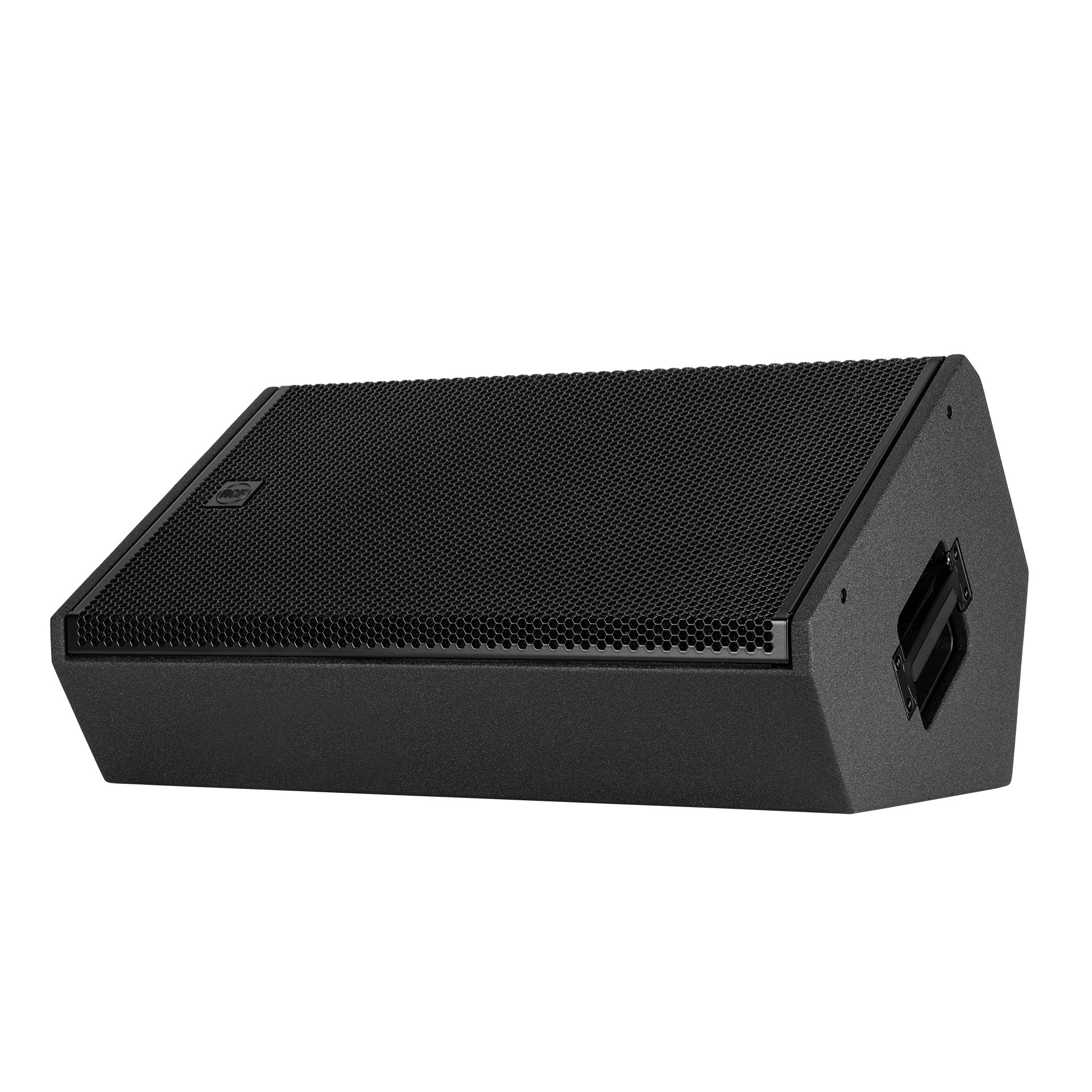 מוניטור במה מוגבר RCF NX 915-SMA – 15 אינץ׳, 2100W 3 RCF NX 915-SMA מזווית חזית וצד שמאל עם ידית נשיאה