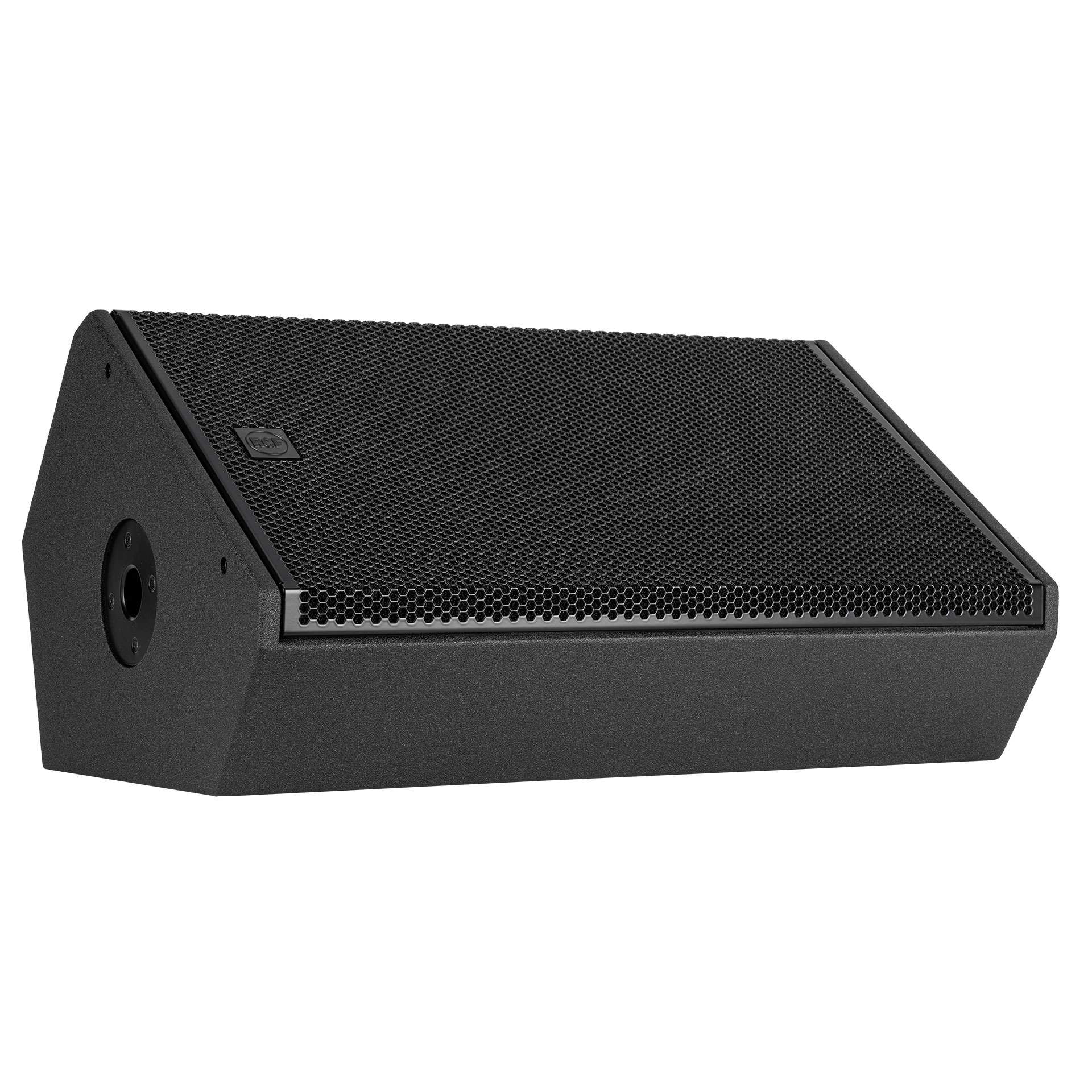 מוניטור במה מוגבר RCF NX 915-SMA – 15 אינץ׳, 2100W 4 RCF NX 915-SMA מזווית חזית וצד ימין עם תושבת מוט