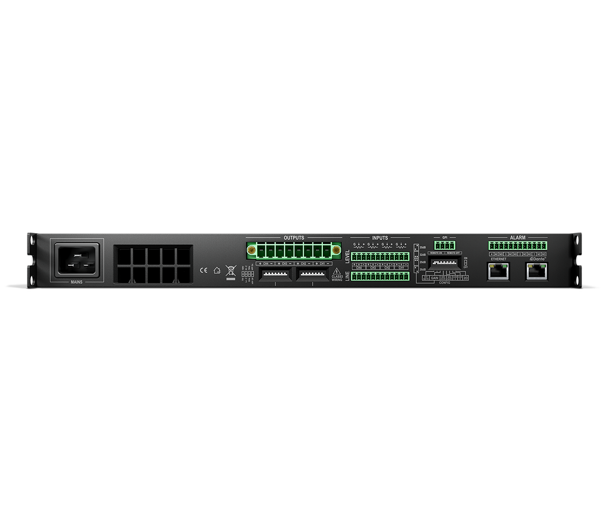 מגבר התקנות Bose PowerShareX PSX1204D – 4×300W, Dante ו-DSP 5 Bose PowerShareX PSX1204D amplifier rear connections