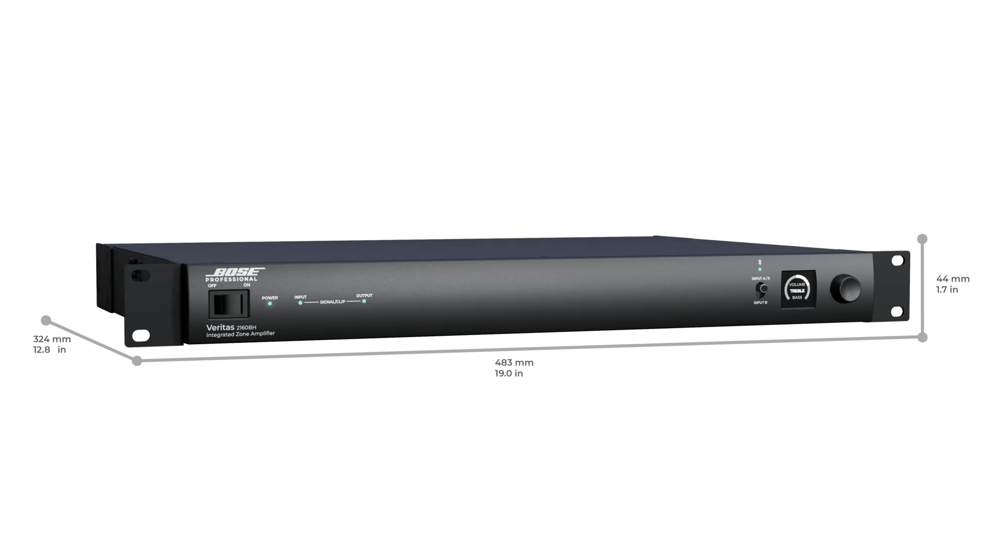 מגבר התקנה Bose Professional Veritas 2160BH – 2×160W עם DSP ו־Bluetooth 7 שרטוט מידות רשמי של Bose Professional Veritas 2160BH