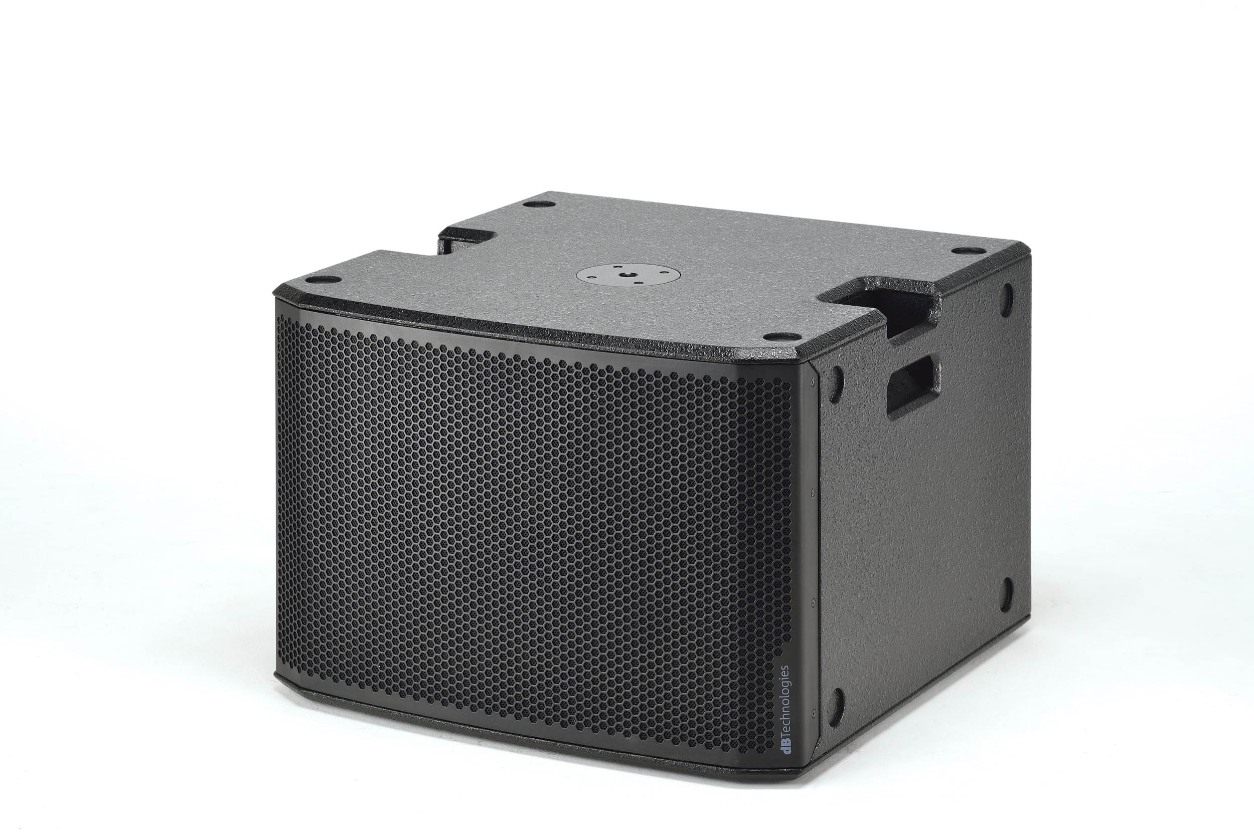dB Technologies SUB 915 – סאב מוגבר 15 אינץ׳ 1800W עם RDNet 9 סאב dB Technologies SUB 915 במבט חזית שמאל ובהעמדה אנכית