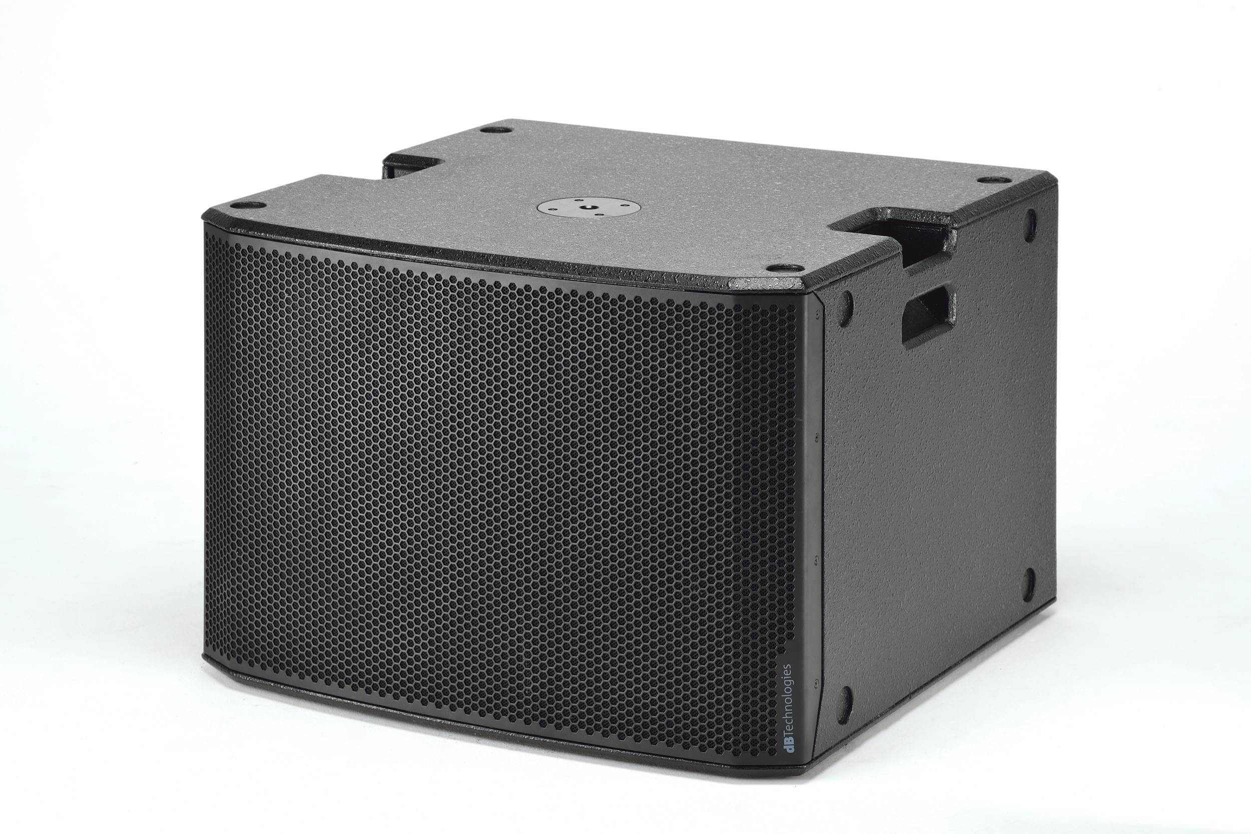 dB Technologies SUB 918 – סאב מוגבר 18 אינץ׳ 1800W עם RDNet 9 סאב dB Technologies SUB 918 במבט חזית שמאל ובהעמדה אנכית