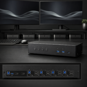 מתג KVM לארבעה מחשבים ושני מסכים 4K60 עם USB 3.0