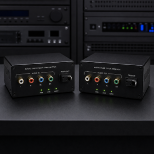 זוג ממירי אודיו RCA ארבעה ערוצים על סיב אופטי עד 20 ק״מ