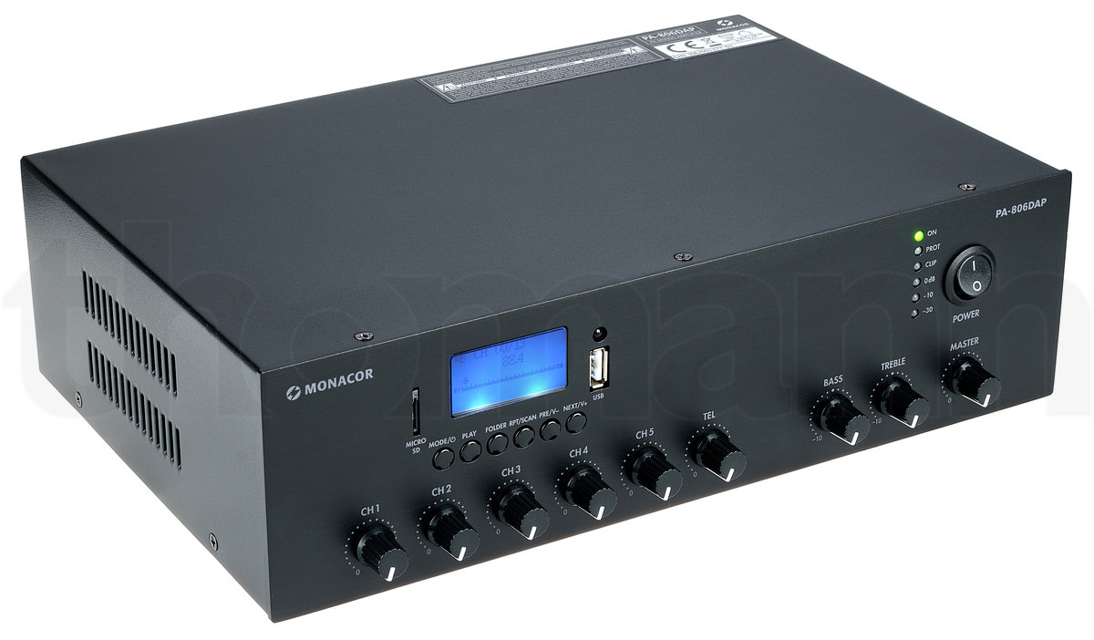 מגבר כריזה 100V עם DAB+ ו-Bluetooth Monacor PA-806DAP – 60W 3 Monacor PA-806DAP – תמונת מוצר 3
