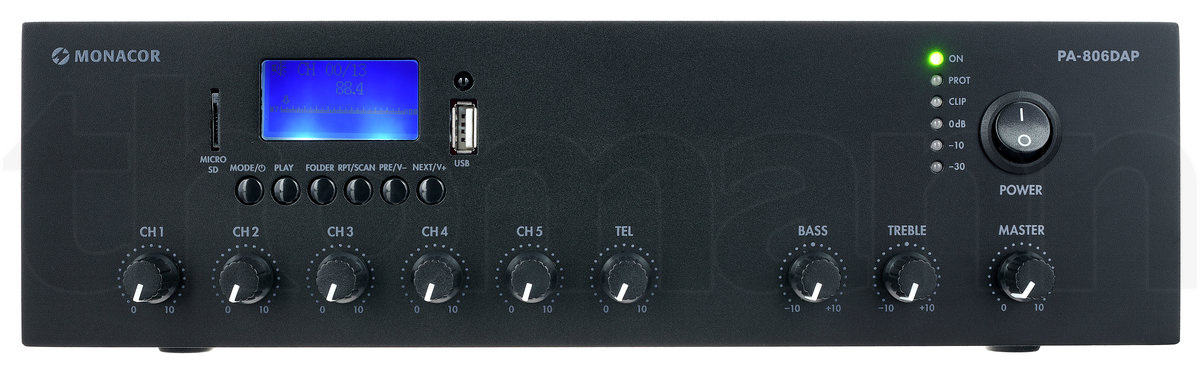 מגבר כריזה 100V עם DAB+ ו-Bluetooth Monacor PA-806DAP – 60W 5 Monacor PA-806DAP – תמונת מוצר 5