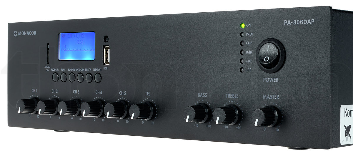 מגבר כריזה 100V עם DAB+ ו-Bluetooth Monacor PA-806DAP – 60W 7 Monacor PA-806DAP – תמונת מוצר 7