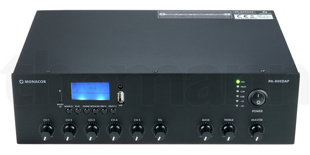 מגבר כריזה 100V עם DAB+ ו-Bluetooth Monacor PA-806DAP – 60W 2 Monacor PA-806DAP – תמונת מוצר 2