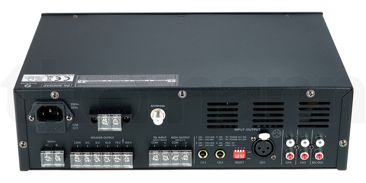 מגבר כריזה 100V עם DAB+ ו-Bluetooth Monacor PA-806DAP – 60W 4 Monacor PA-806DAP – תמונת מוצר 4