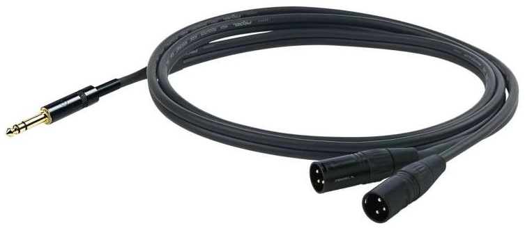 כבל Proel CHLP325LU3 — ג׳ק סטריאו 6.3 מ״מ לשני XLR זכר, 3 מטר 1 כבל Proel CHLP325LU3 — ג׳ק סטריאו 6.3 מ״מ לשני XLR זכר, 3 מטר