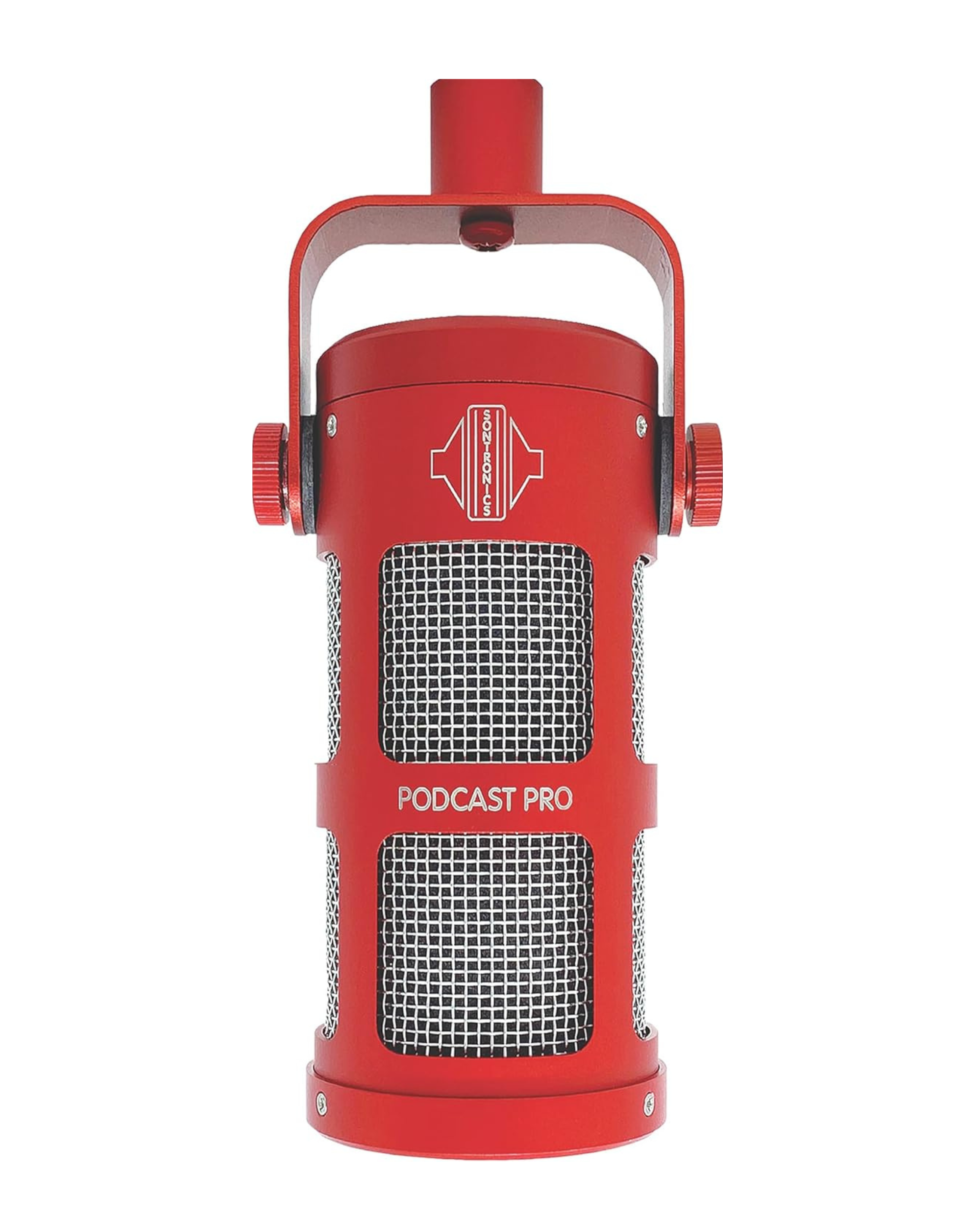 מיקרופון דינמי לפודקאסט וסטרימינג Sontronics Podcast Pro אדום – סופרקרדיואיד עם פילטר פופ מובנה 1 מיקרופון פודקאסט Sontronics Podcast Pro אדום