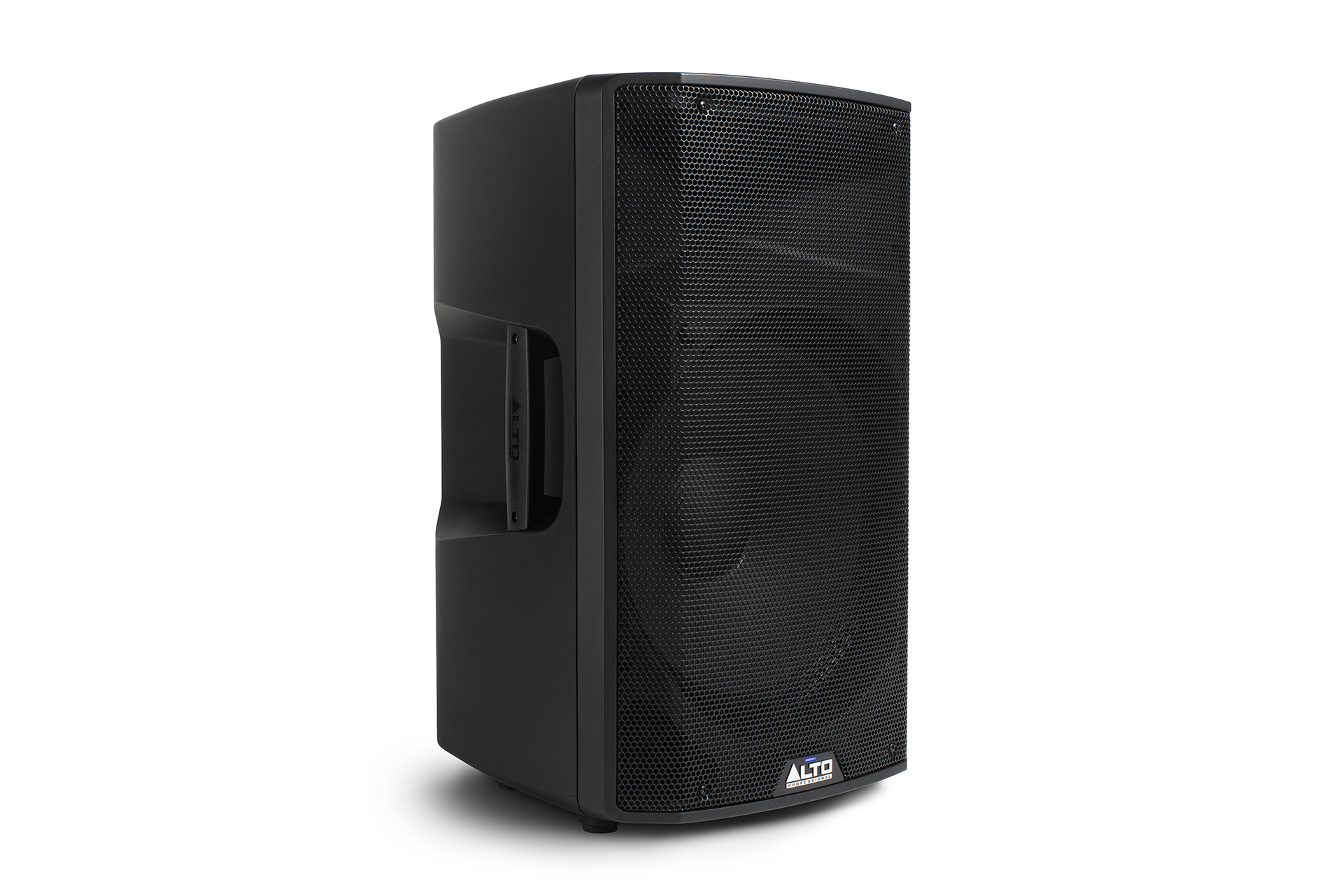 רמקול מוגבר Alto Professional TX415 – 15 אינץ׳, 700W ו‑121dB 2 רמקול Alto TX415 במבט תלת־רבעי משמאל עם ידית צד ומארז שחור