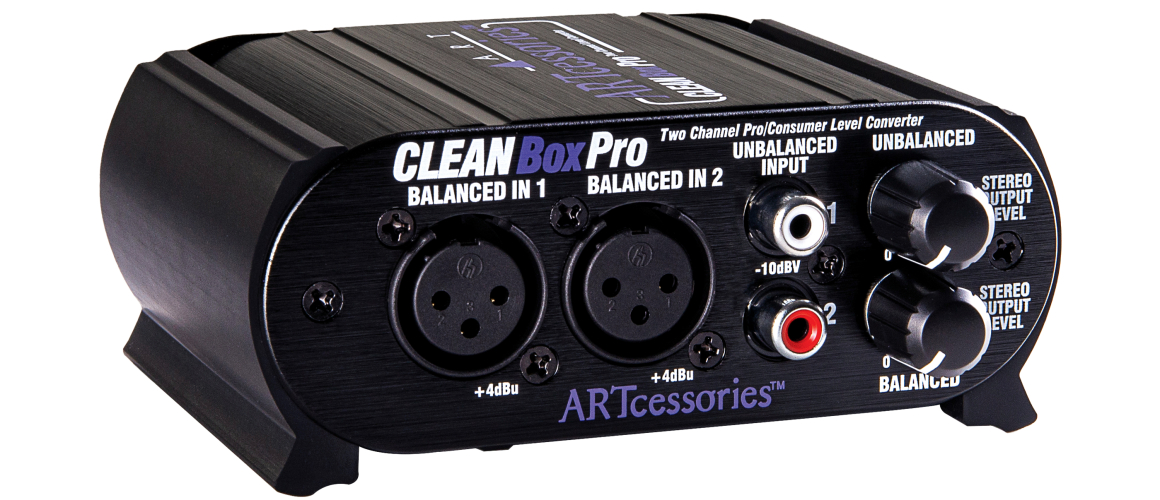 ממיר רמה דו-כיווני ART CleanBox Pro – XLR / RCA 3 ART CleanBox Pro במבט קדמי בזווית בתוך מארז אלומיניום