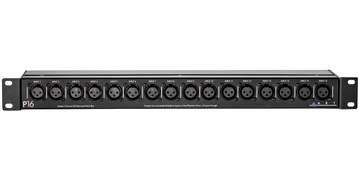 פאנל חיבורים XLR ART P16 – 16 ערוצים 1 החזית של ART P16 עם 16 מחברי XLR נקבה