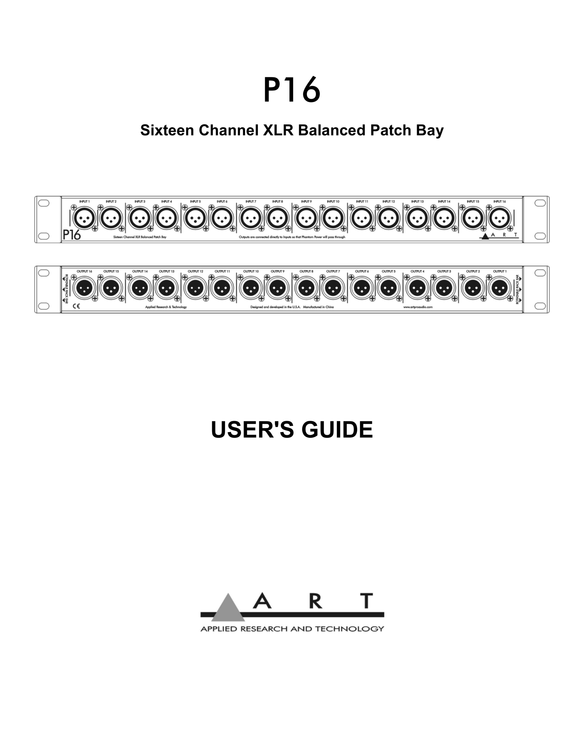 פאנל חיבורים XLR ART P16 – 16 ערוצים 4 עמוד הפתיחה של מדריך היצרן הרשמי ל-ART P16