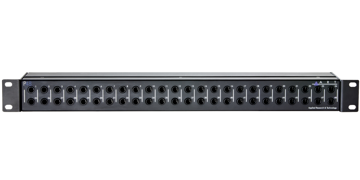 פאנל חיבורים מאוזן ART P48 – 48 נקודות TRS 1 החזית של ART P48 עם 48 נקודות חיבור TRS מאוזנות