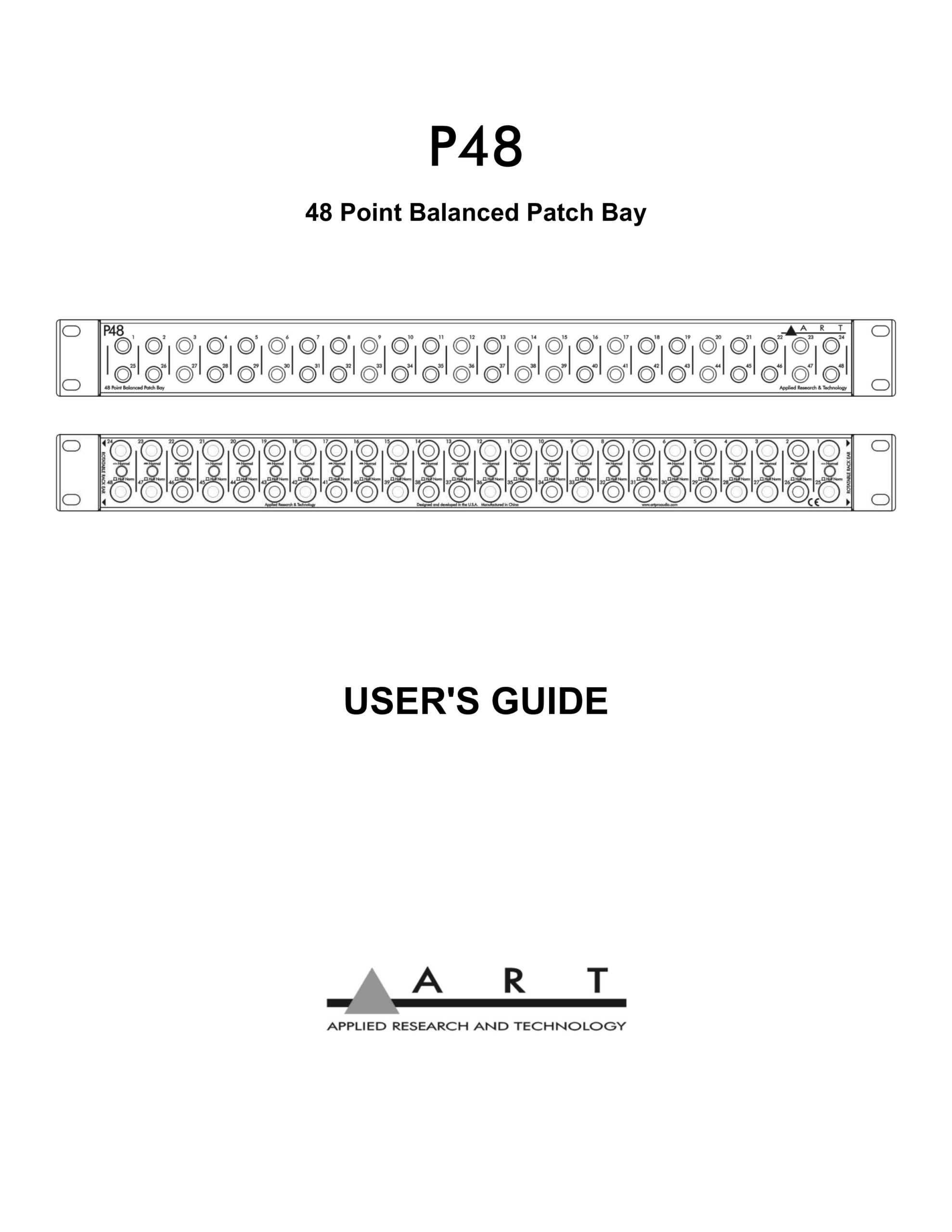 פאנל חיבורים מאוזן ART P48 – 48 נקודות TRS 4 עמוד הפתיחה של מדריך היצרן הרשמי ל-ART P48