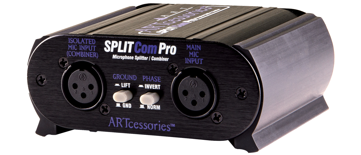מפצל ומאחד מיקרופונים ART SplitCom Pro 4 ART SplitCom Pro בזווית קדמית נוספת המציגה את מארז המתכת הקומפקטי