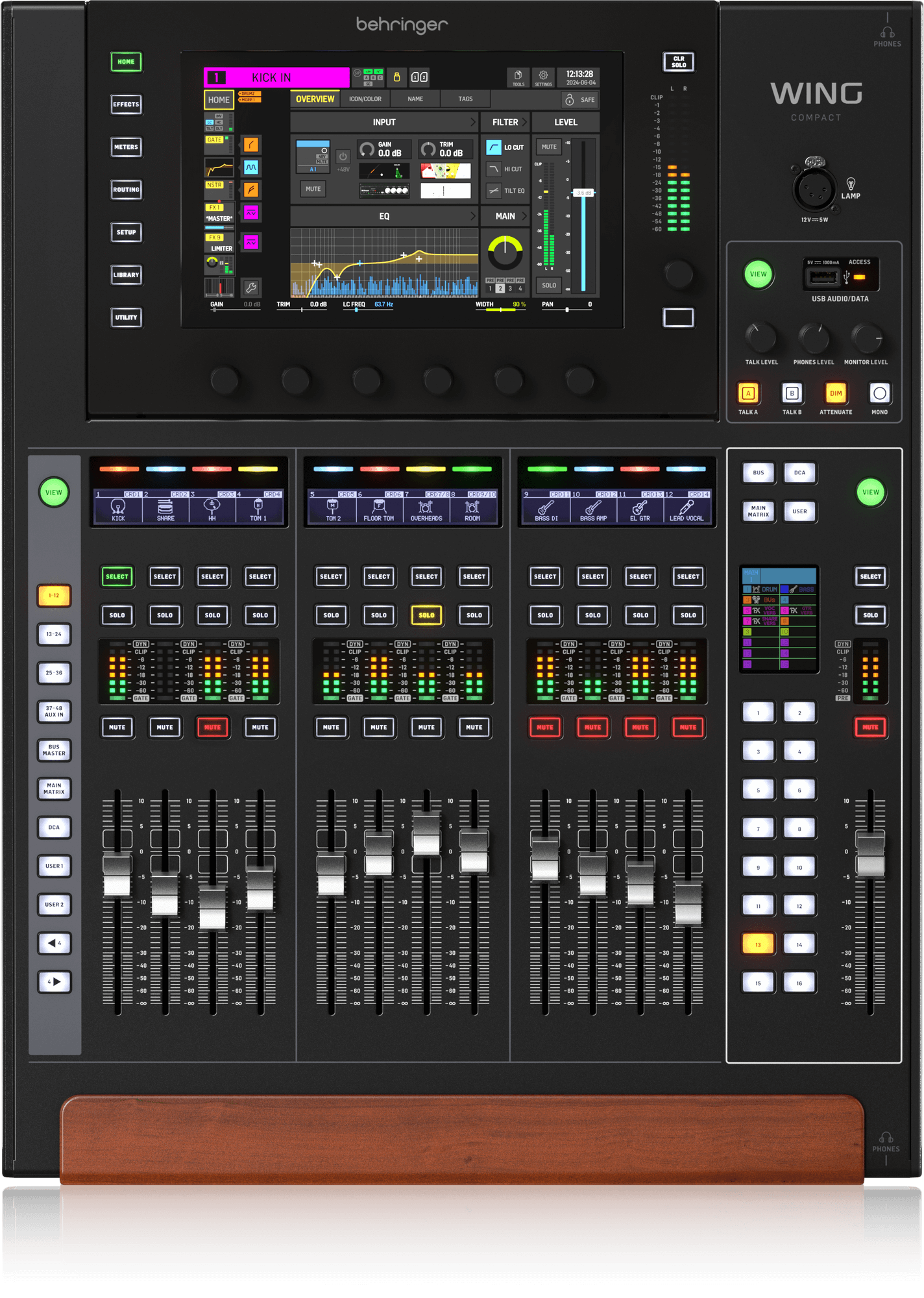 מיקסר דיגיטלי Behringer WING Compact – 48 ערוצי סטריאו 2 מבט עליון של Behringer WING Compact עם 13 פיידרים ממונעים ומסך מגע