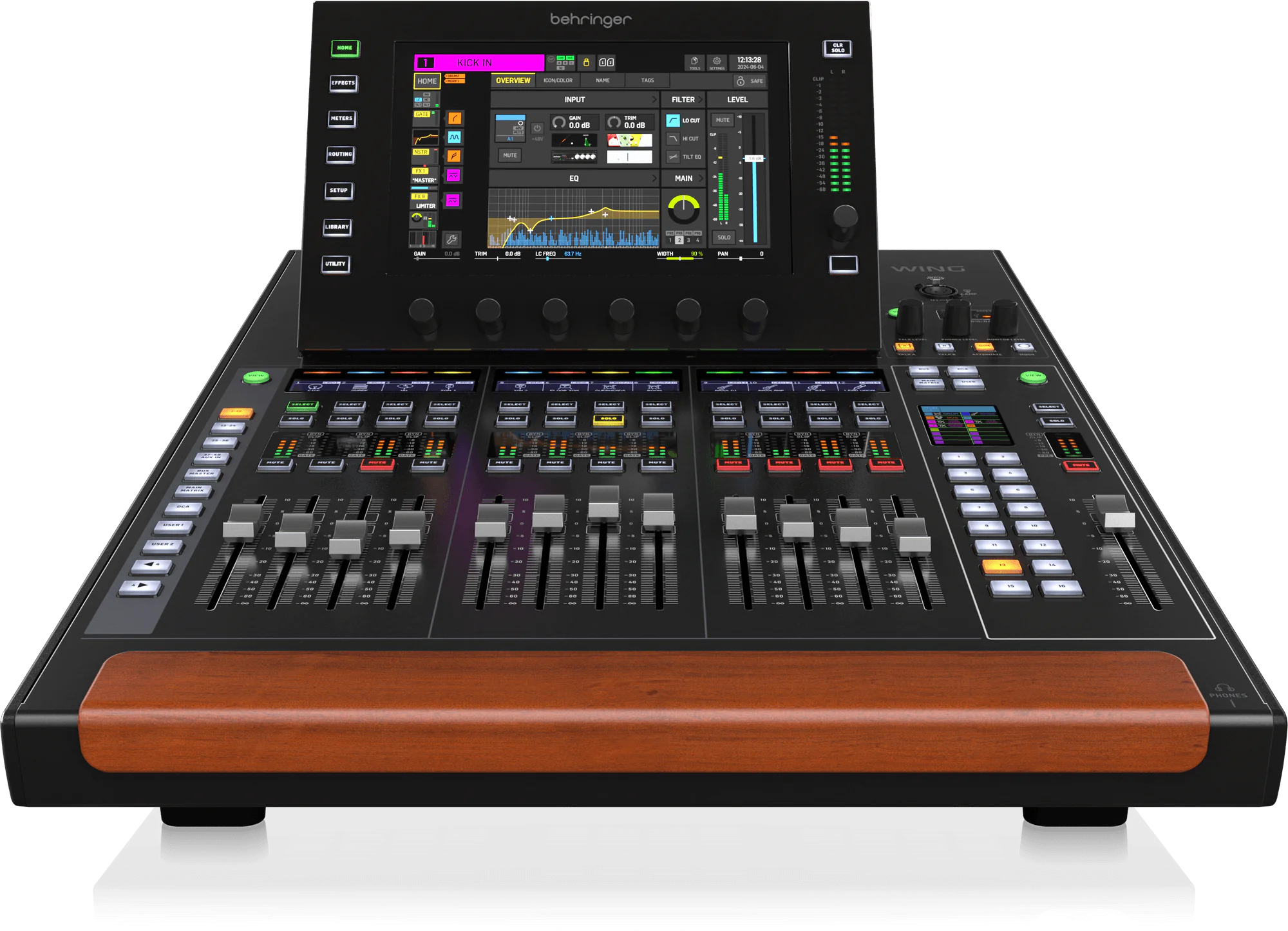 מיקסר דיגיטלי Behringer WING Compact – 48 ערוצי סטריאו 5 מבט חזיתי על משטח השליטה והמסך של Behringer WING Compact