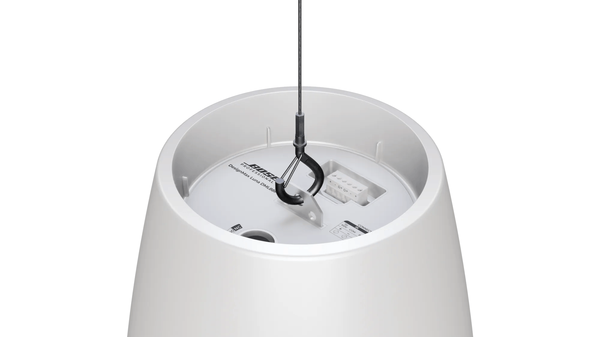 רמקול תלייה Bose Professional DesignMax Luna DML88P לבן 4 מערכת כבל התלייה והחיבורים של Bose DesignMax Luna DML88P לבן