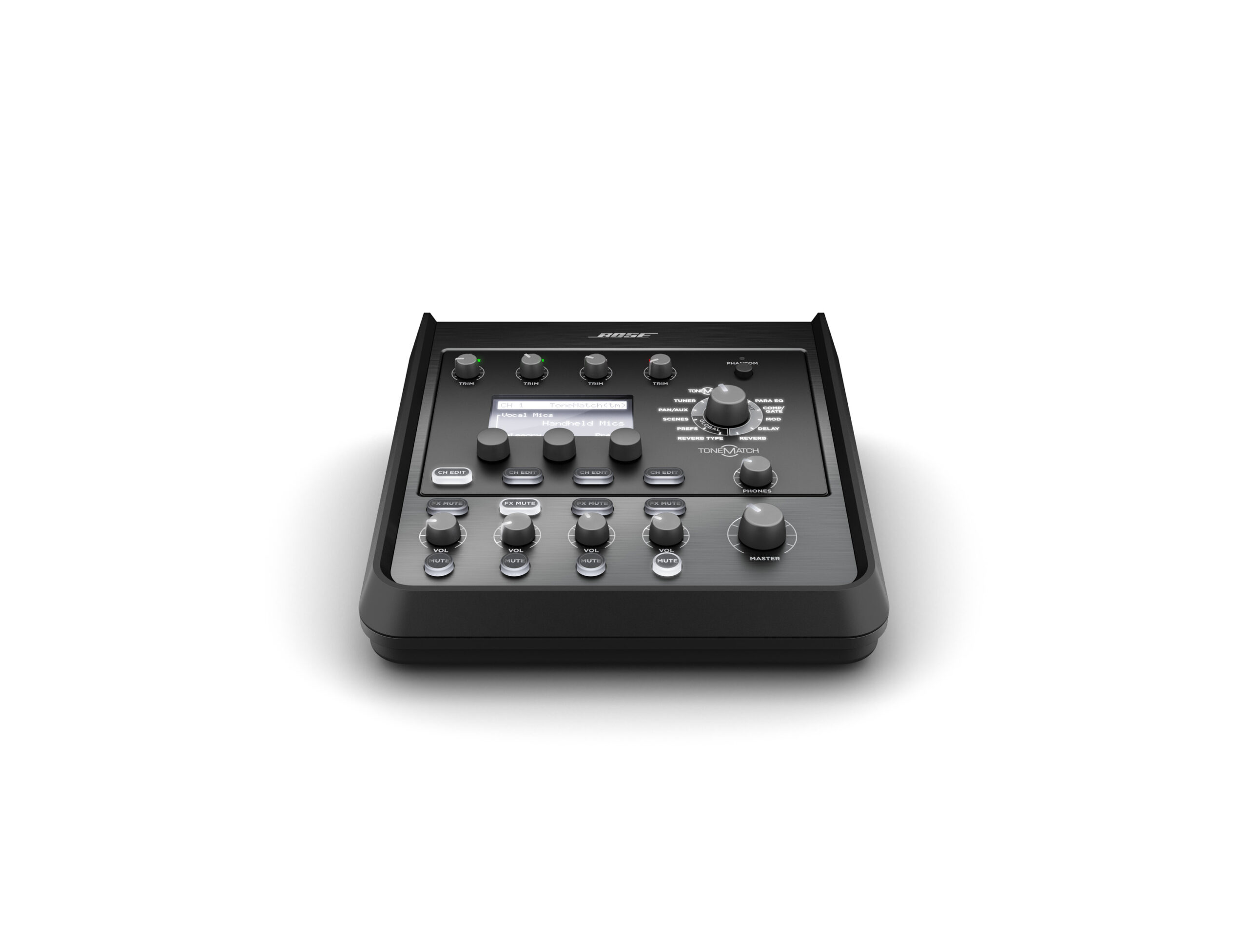 מיקסר דיגיטלי Bose T4S ToneMatch – 4 ערוצים ו־DSP 1 מיקסר דיגיטלי Bose T4S ToneMatch במבט חזית אלכסוני על רקע לבן